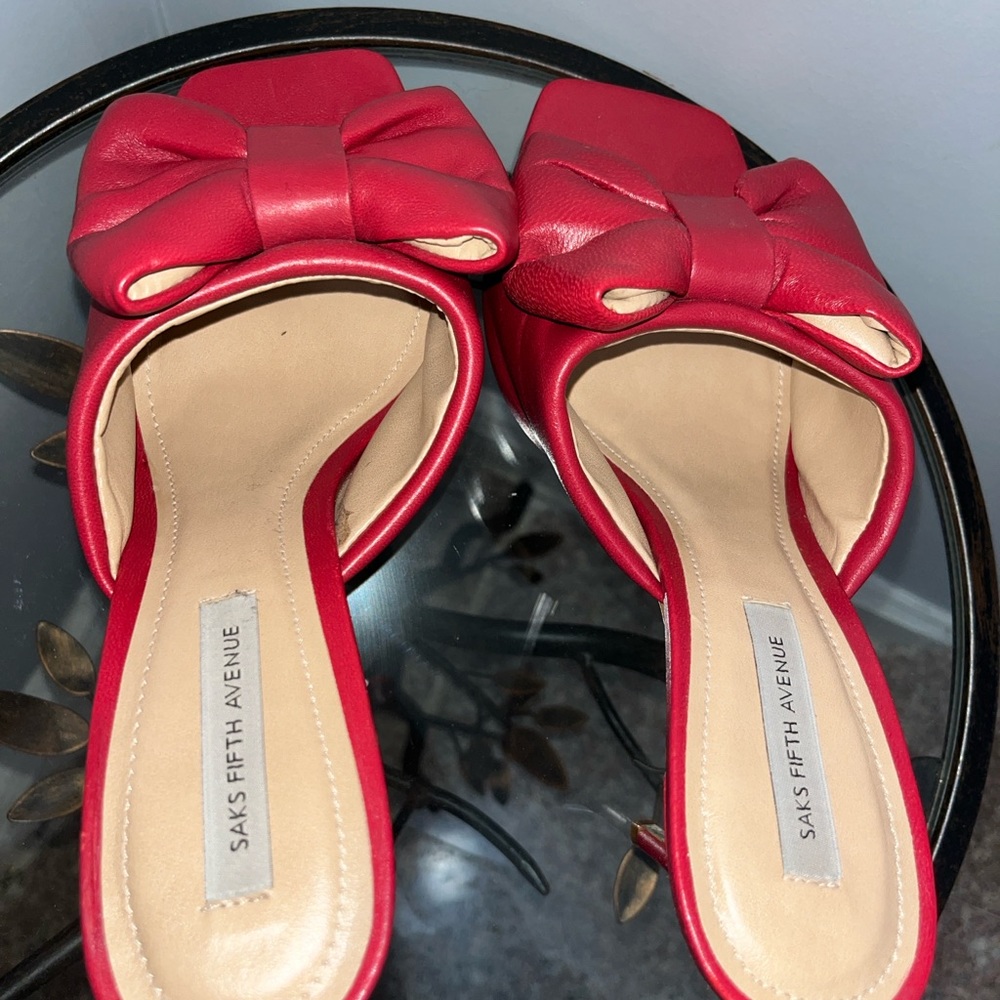 Puffed bow leather stiletto heels - Picture 3 of 5
